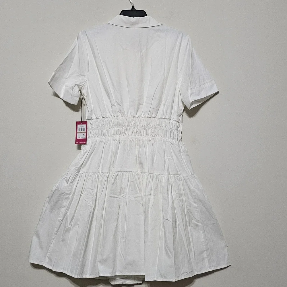 Vince Camuto Women Shirt Dress Size 12 Fit Large New White Elastic Waist Button - Picture 2 of 15